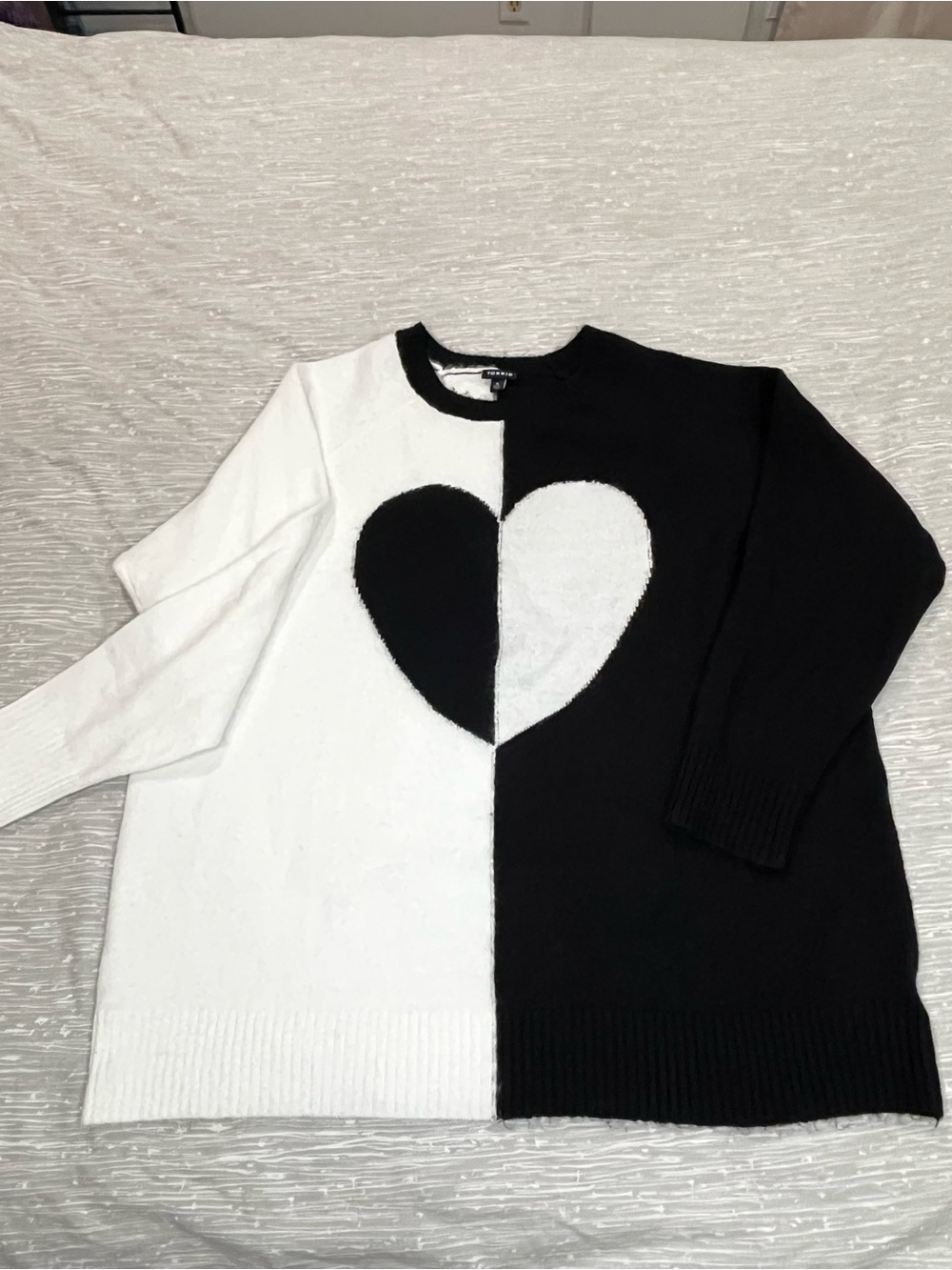 Black & White Heart Block Knit Sweater